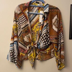 Timing Colorful Geometric Tie-Front Blouse 🆕